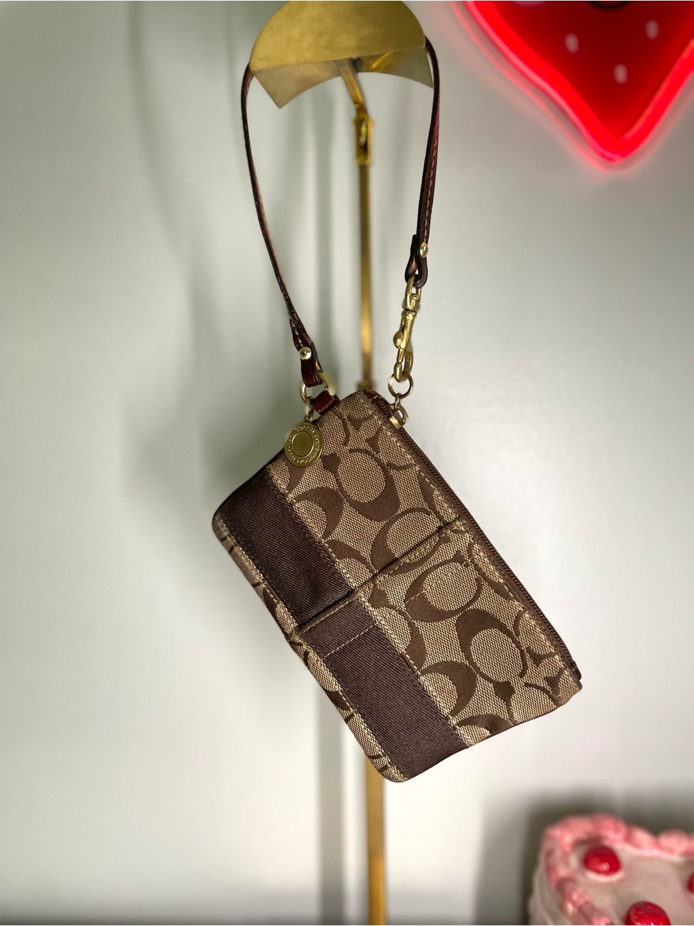 Coach Signature Brown Stripe Wristlet